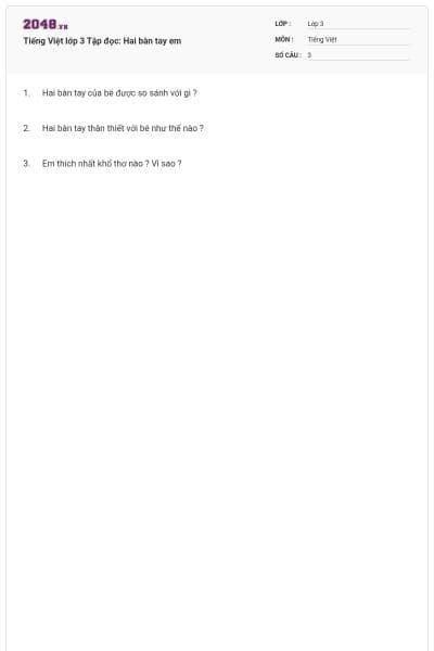 Tiếng Việt lớp 3 Tập đọc: Hai bàn tay em