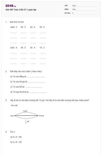 Giải VBT Toán 3 Bài 27: Luyện tập