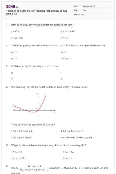 Tổng hợp 20 đề thi thử THPTQG môn Toán cực hay có đáp án (đề 19)