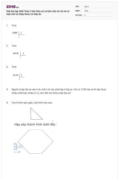 Giải bài tập SGK Toán 3 bài Chia số có bốn chữ số với số có một chữ số (tiếp theo) có đáp án