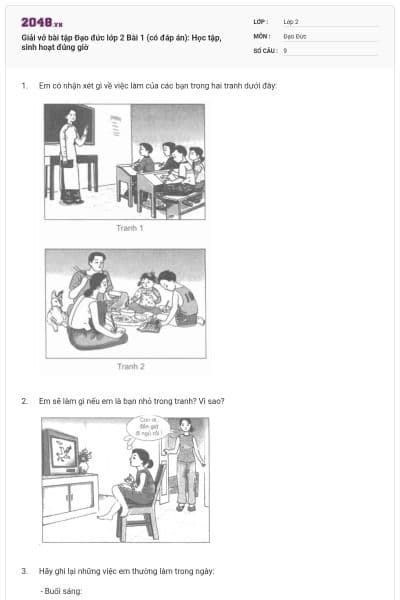 Giải vở bài tập Đạo đức lớp 2 Bài 1 (có đáp án): Học tập, sinh hoạt đúng giờ