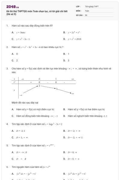 Đề thi thử THPTQG môn Toán chọn lọc, có lời giải chi tiết (Đề số 9)