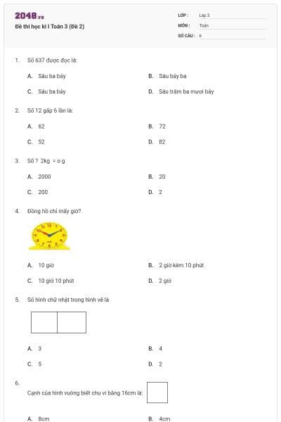 Đề thi học kì I Toán 3 (Đề 2)