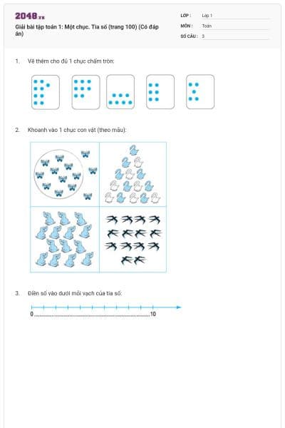 Giải bài tập toán 1: Một chục. Tia số (trang 100) (Có đáp án)