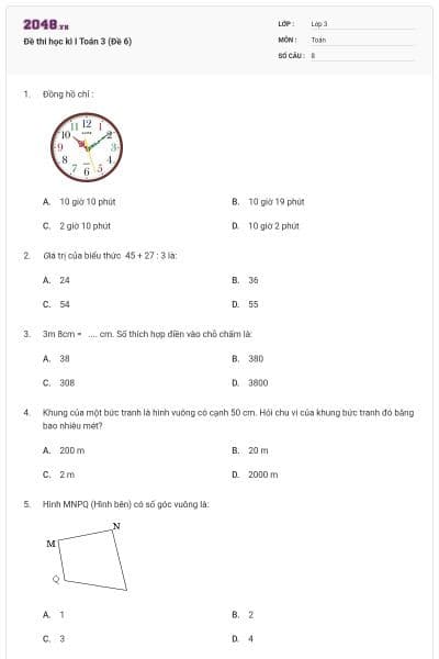 Đề thi học kì I Toán 3 (Đề 6)