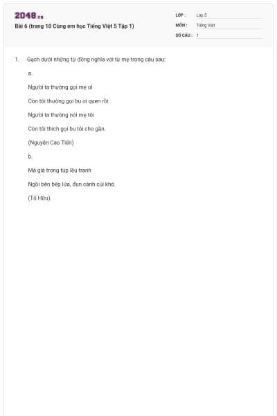 Bài 6 (trang 10 Cùng em học Tiếng Việt 5 Tập 1)