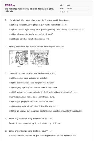 Giải vở bài tập Đạo đức lớp 2 Bài 3 (có đáp án): Gọn gàng, ngăn nắp
