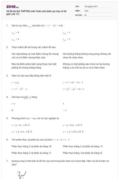 20 Đề thi thử THPTQG môn Toán mới nhất cực hay có lời giải ( đề 17)