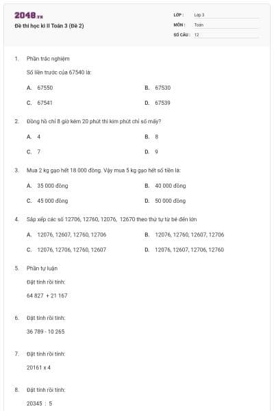 Đề thi học kì II Toán 3 (Đề 2)