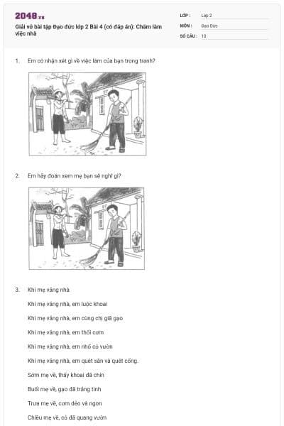 Giải vở bài tập Đạo đức lớp 2 Bài 4 (có đáp án): Chăm làm việc nhà