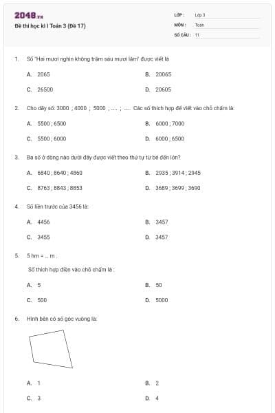 Đề thi học kì I Toán 3 (Đề 17)