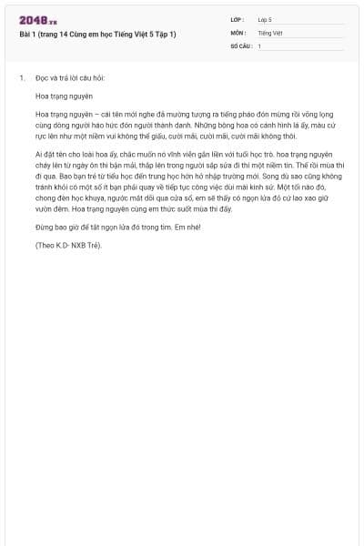 Bài 1 (trang 14 Cùng em học Tiếng Việt 5 Tập 1)