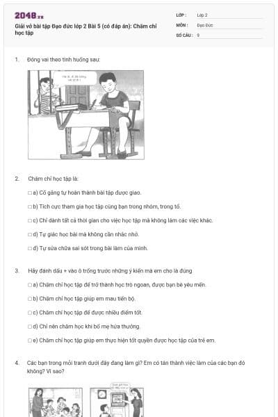 Giải vở bài tập Đạo đức lớp 2 Bài 5 (có đáp án): Chăm chỉ học tập