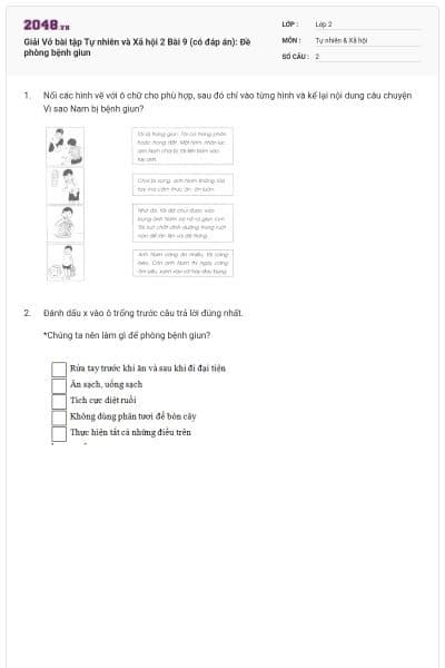 Giải Vở bài tập Tự nhiên và Xã hội 2 Bài 9 (có đáp án): Đề phòng bệnh giun