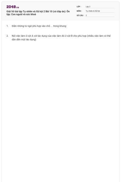 Giải Vở bài tập Tự nhiên và Xã hội 2 Bài 10 (có đáp án): Ôn tập: Con người và sức khoẻ