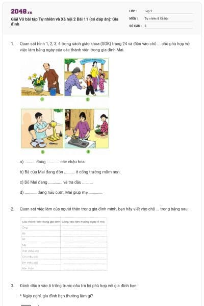 Giải Vở bài tập Tự nhiên và Xã hội 2 Bài 11 (có đáp án): Gia đình