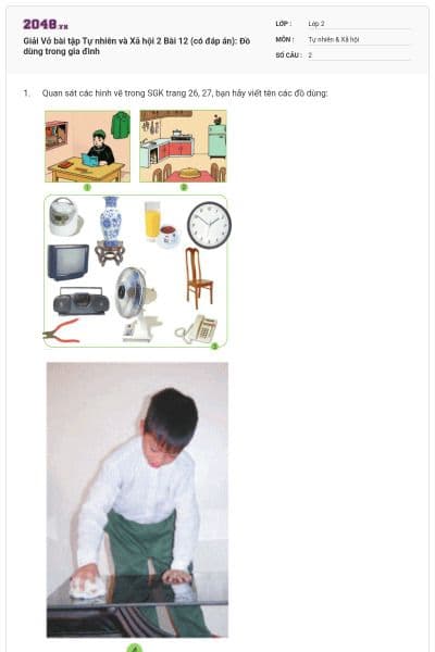 Giải Vở bài tập Tự nhiên và Xã hội 2 Bài 12 (có đáp án): Đồ dùng trong gia đình