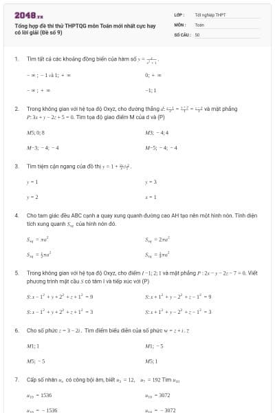 Tổng hợp đề thi thử THPTQG môn Toán mới nhất cực hay có lời giải (Đề số 9)