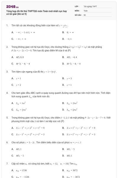 Tổng hợp đề thi thử THPTQG môn Toán mới nhất cực hay có lời giải (Đề số 9)