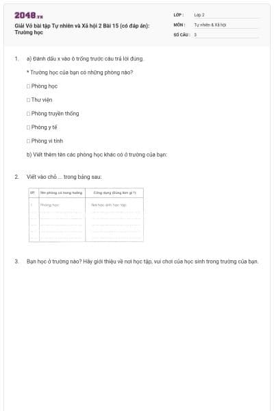 Giải Vở bài tập Tự nhiên và Xã hội 2 Bài 15 (có đáp án): Trường học