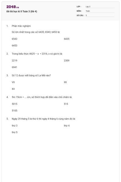 Đề thi học kì II Toán 3 (Đề 4)