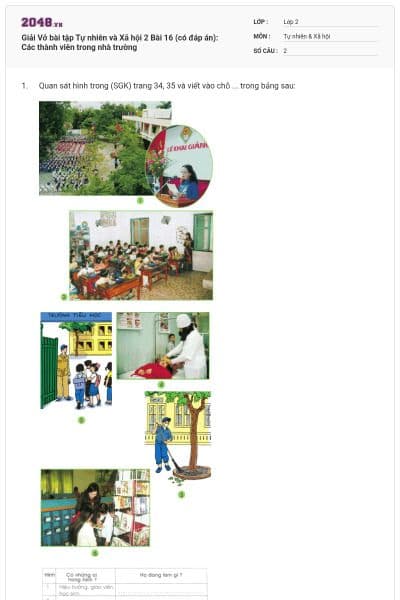 Giải Vở bài tập Tự nhiên và Xã hội 2 Bài 16 (có đáp án): Các thành viên trong nhà trường