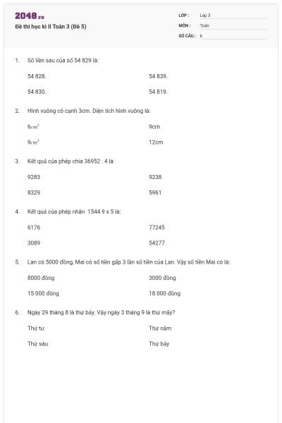 Đề thi học kì II Toán 3 (Đề 5)