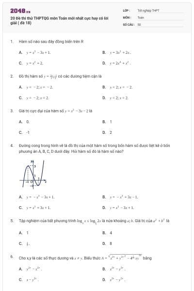20 Đề thi thử THPTQG môn Toán mới nhất cực hay có lời giải ( đề 18)