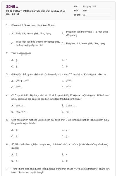 20 Đề thi thử THPTQG môn Toán mới nhất cực hay có lời giải ( đề 19)