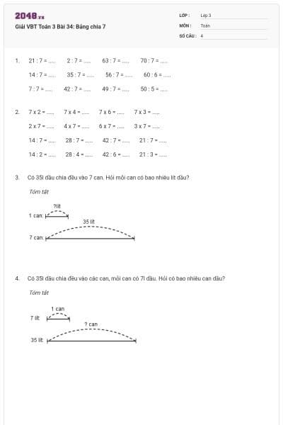 Giải VBT Toán 3 Bài 34: Bảng chia 7
