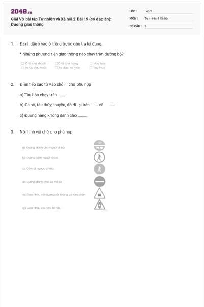 Giải Vở bài tập Tự nhiên và Xã hội 2 Bài 19 (có đáp án): Đường giao thông