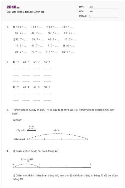 Giải VBT Toán 3 Bài 35: Luyện tập