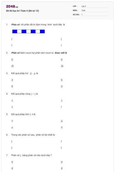 Đề thi học kì I Toán 4 (Đề số 13)