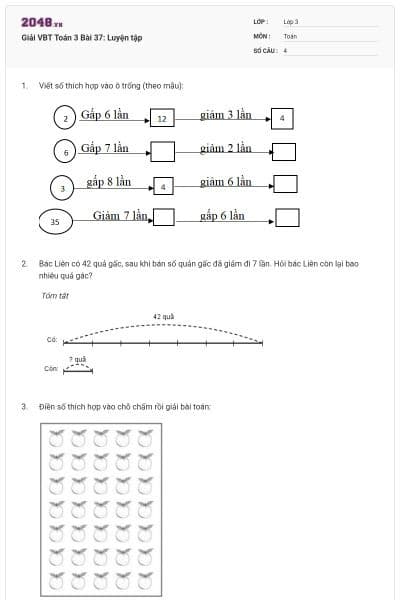 Giải VBT Toán 3 Bài 37: Luyện tập