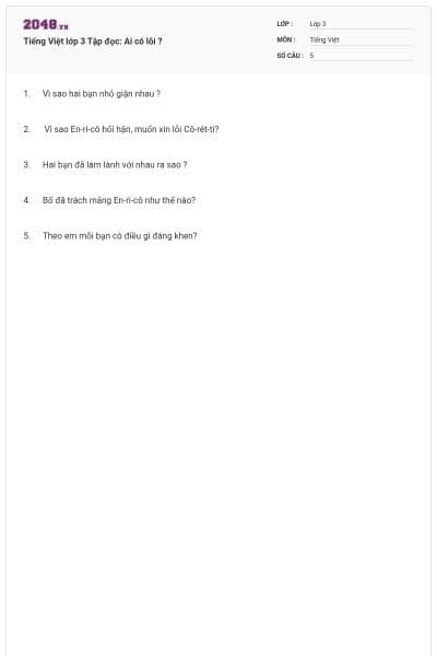 Tiếng Việt lớp 3 Tập đọc: Ai có lỗi ?