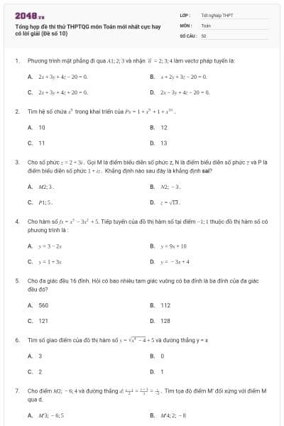Tổng hợp đề thi thử THPTQG môn Toán mới nhất cực hay có lời giải (Đề số 10)