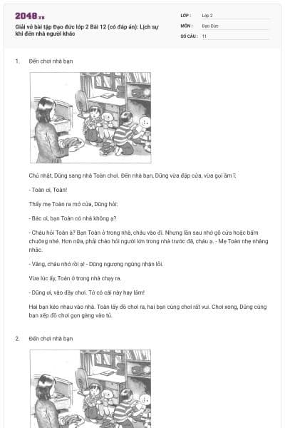 Giải vở bài tập Đạo đức lớp 2 Bài 12 (có đáp án): Lịch sự khi đến nhà người khác