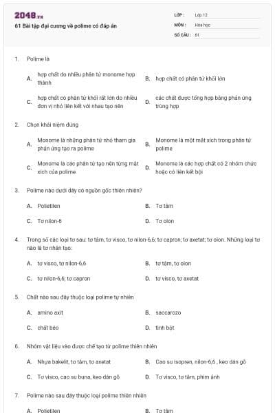 61 Bài tập đại cương về polime có đáp án