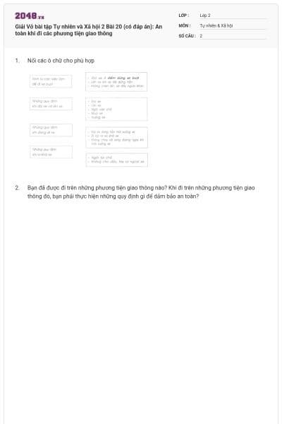 Giải Vở bài tập Tự nhiên và Xã hội 2 Bài 20 (có đáp án): An toàn khi đi các phương tiện giao thông