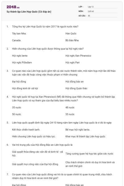 Sự thành lập Liên Hợp Quốc (Có đáp án)