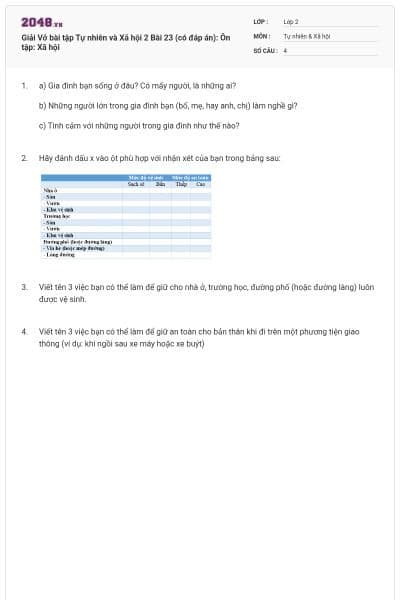 Giải Vở bài tập Tự nhiên và Xã hội 2 Bài 23 (có đáp án): Ôn tập: Xã hội