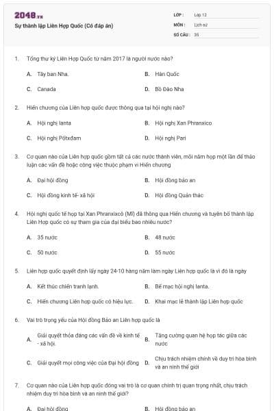 Sự thành lập Liên Hợp Quốc (Có đáp án)