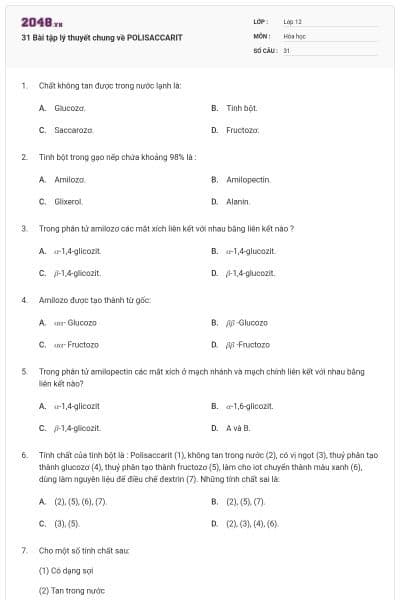 31 Bài tập lý thuyết chung về POLISACCARIT