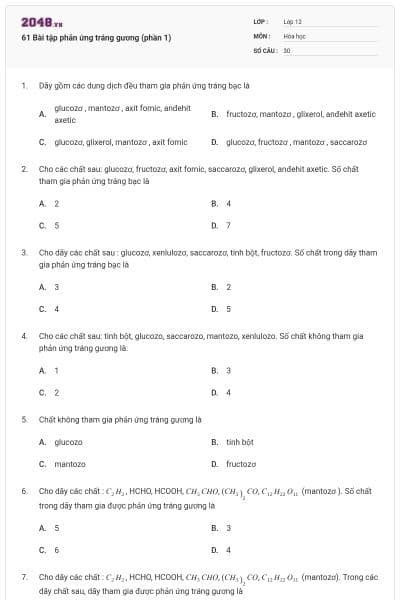 61 Bài tập phản ứng tráng gương (phần 1)