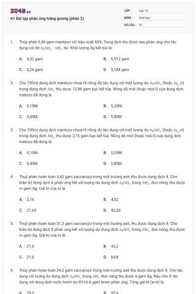 61 Bài tập phản ứng tráng gương (phần 2)