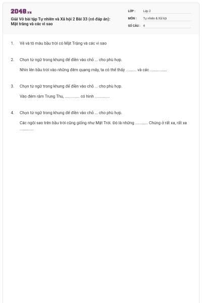 Giải Vở bài tập Tự nhiên và Xã hội 2 Bài 33 (có đáp án): Mặt trăng và các vì sao