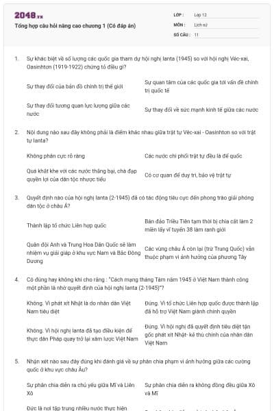 Tổng hợp câu hỏi nâng cao chương 1 (Có đáp án)