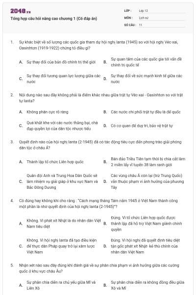 Tổng hợp câu hỏi nâng cao chương 1 (Có đáp án)