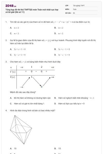 Tổng hợp đề thi thử THPTQG môn Toán mới nhất cực hay có lời giải (Đề số 11)