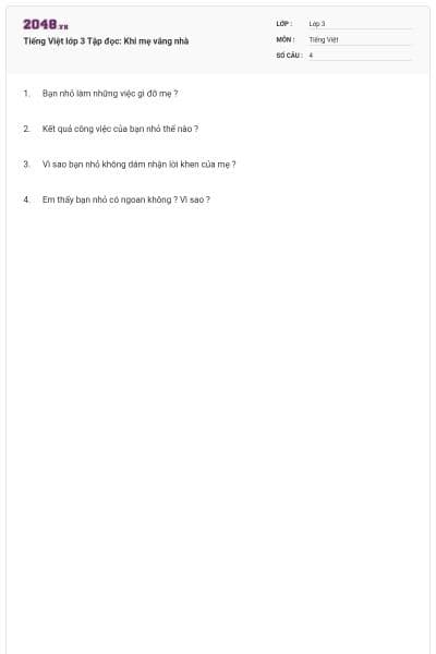 Tiếng Việt lớp 3 Tập đọc: Khi mẹ vắng nhà